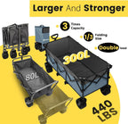 Sekey 48 Inch Long Foldable Extended Travel Cart, 440 Lbs Load Capacity, Heavy Duty 300 Liter Folding Multi-Purpose Garden Cart