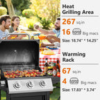 SEGMART 3 Burner BBQ Propane Gas Grill, Stainless Steel 30,000 BTU Patio Garden Barbecue Grill with Side Tables, Cleaning Brush & Thermometer, Perfect for Camping, Outdoor Cooking