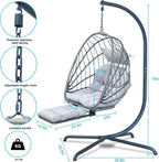 Hanging Egg Chair with Stand and Leg Rest Rattan Wicker Swing Hammock Chair UV-Resistant Cushion