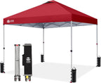 Crown Shades 10x10 Pop Up Canopy - Beach Tent with One Push Setup - Outdoor Sun Shade for Events, Parties, Camping - Gazebo with STO-N-Go Cover Bag, Silver Coated Top, 3 Height& 4 Sand Bags, Yellow