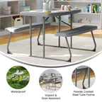 BizChair Easy-Fold Gray Folding Plastic Kids Outdoor Picnic Table and Benches - Commercial Grade - Seating for 4 Kids