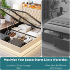 Queen Bed Frame Storage Lift Up Queen Size Bed Frame Headboard Upholstered Platform Bed