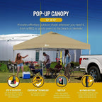 10x10 Pop-Up Awning One-Click Installation Beach Tent Outdoor Sunshade Silver Coated Top