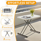 WASUHE 30 Small Folding Table, Height Adjustment Tv Tray Table, Practical Portable Tv Dinner Table for Eating, Sofa, Indoor/Outdoor, White