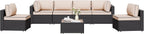 Shintenchi 5 Pieces Outdoor Patio Sectional Sofa Couch, PE Wicker Furniture Sets, Patio Conversation Sets with Washable Cushions Glass Coffee Table for Garden, Poolside, Backyard, Aegean Blue