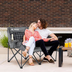 Double Camping Chairs Padded Loveseat Chair for 2 Person - Heavy Duty Oversized Camping Couch for Adults Outdoor Lawn Beach - Portable Folding Sofa with Cup Holders and Carry Bag, Grey