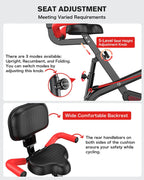 pooboo Folding Exercise Bike, Foldable Fitness Stationary Bike Machine, Upright Indoor Cycling Bike, Magnetic X-Bike with 8-Level Adjustable Resistance, Bottle Holder & Back Support Cushion for Home Gym Workout