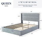 Allewie Queen Size Lift Up Storage Bed Modern Wingback Headboard Hydraulic Support