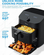 Dual Basket Air Fryer Oven 11 Quart 8 in 1 Functions Clear Window Smart Sync Finish Works