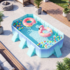 Costway Non-Inflatable Folding Kiddie Outdoor Swimming Pool,Portable Around Ground Pool Gradient + Green