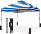 Crown Shades 10x10 Pop Up Canopy - Beach Tent with One Push Setup - Outdoor Sun Shade for Events, Parties, Camping - Gazebo with STO-N-Go Cover Bag, Silver Coated Top, 3 Height& 4 Sand Bags, Yellow