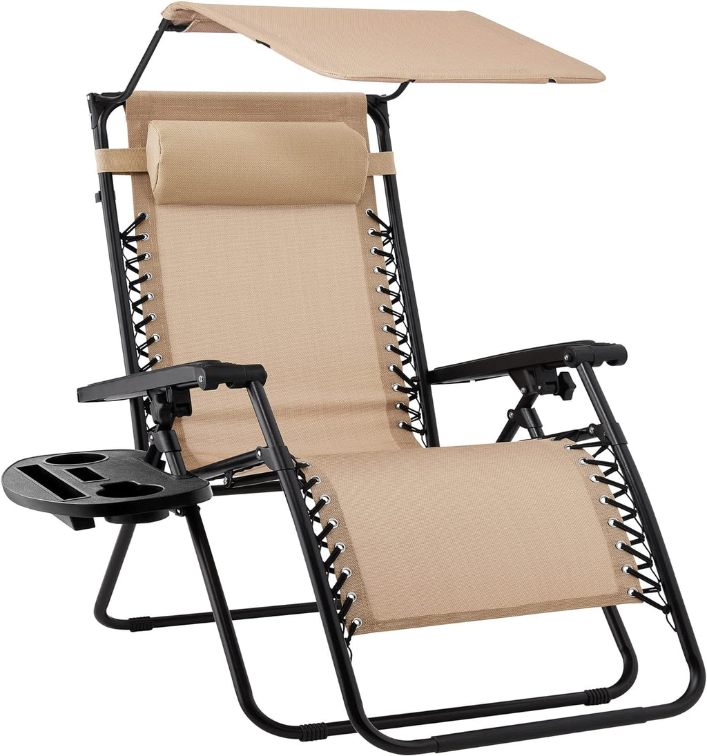 Best Choice Products Folding Zero Gravity Outdoor Recliner Patio Lounge Chair w/Adjustable Canopy Shade, Headrest, Side Accessory Tray, Textilene Mesh - Peacock Blue