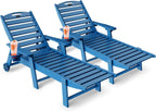 Lounge Chair Outdoor, Chaise Lounge, HDPE 6-Position Outdoor Chaise Lounge, Patio Lounge Chair with Wheels & Cup Holder for Pool Poolside Deck Backyard, Teak