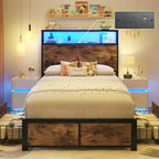 Lifezone Queen Bed Frame 2-Tier Storage Headboard Metal Platform Bed Frame 4 Storage Drawers