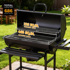 MASTER COOK Barrel Charcoal Grill with Foldable Shelf, Outdoor BBQ Smoker Grill with Thermometer and Adjustable Air Vents