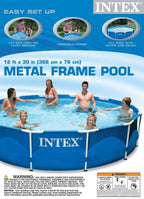 Intex 12 Ft x 30 Inches Metal Frame Set Above Ground Swimming Pool with Filter & Cover