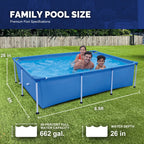 Honeydrill 6.2ft x 4.2ft x 16.5in Rectangular Metal Frame Above Ground Swimming Pool for Family, Blue