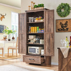 JXQTLINGMU Farmhouse Kitchen Pantry 72 Tall Wood Kitchen Storage Cabinet Adjustable Shelves