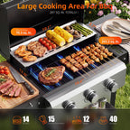Biotree 4 Burner BBQ Propane Gas Grill, Stainless Steel 38,000 BTU Patio Garden Barbecue Grill with Two Foldable Shelves
