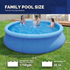 Honeydrill 12 ft x 36 in Above Ground Inflatable Pools, Top Ring Easy-Set Round Pool, Blue