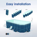 Hurber Foldable Swimming Pool, Large Non-Inflatable Adults Kiddie Outdoor Pools, Blue, 113 x 66 x 20