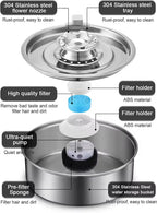Automatic Pet Water Fountain 2L Stainless Steel Bowl with Filter and Quiet Pump for Cats and Dogs