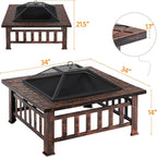 Yaheetech Multifunctional Fire Pit Table 32in Square Metal Firepit Stove Backyard Patio Garden Fireplace for Camping, Outdoor Heating, Bonfire and Picnic