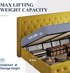 Allewie Queen Size Lift Up Storage Bed Modern Wingback Headboard Hydraulic Support