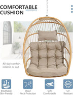 SWITTE Egg Chair Outdoor with Stand Indoor Wicker Hanging Egg Swing Chair with Cushion