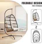 HWB Hanging Egg Chair Patio Wicker Hammock Egg Swing Chair with Cushion for Bedroom