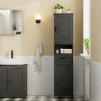 Homhedy 67 H Tall Bathroom Storage Cabinet with 2 Barn Doors and 1 Drawer Narrow Storage Unit