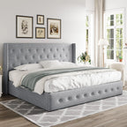 Allewie Queen Size Lift Up Storage Bed Modern Wingback Headboard Hydraulic Support