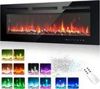 EUHOMY 50 Inch Electric Fireplace Wall Recessed Adjustable Flame Color Fireplace Heater