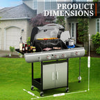 3-Burner Propane Gas Grill with Side Burner,34,000 BTU Stainless Steel BBQ Grill with Side Shelves and Wheels,Outdoor Grill for for Patio,Backyard,Garden,Camping Cooking