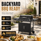 6-Burner Propane Gas Grill with Side Burner, 59000 BTU Outdoor BBQ Grill with Porcelain-Enameled Grates, Warming Rack, Side Tables, Bottle Opener, Thermometer and Wheels for Patio Backyard Cooking