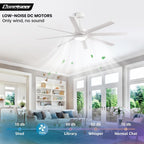 Modern Ceiling Fans with Lights, 72 Inch Ceiling Fan with Light and Remote, Bedroom Living Room Library Cafe Outdoor/Industrial,24W 3CCT Dimmable, 8 Blades 6 Speed Reversible Quiet DC Motor, Black