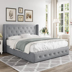 Allewie Queen Size Lift Up Storage Bed Modern Wingback Headboard Hydraulic Support