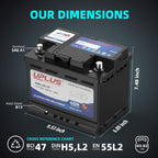 UPLUS Group Size 47 AGM Car Battery,H5 L2 12V 60Ah 660CCA 100RC Maintenance Free Start and Stop Automotive Replacement Battery