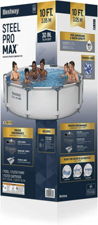 Steel Pro MAX 10 Foot x 30 Inch Round Metal Frame Above Ground Outdoor Backyard Swimming Pool Set with 330 GPH Filter Pump