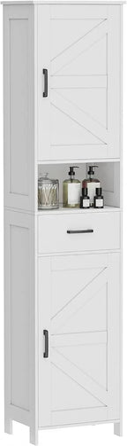 Homhedy 67 H Tall Bathroom Storage Cabinet with 2 Barn Doors and 1 Drawer Narrow Storage Unit