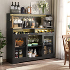 Wine Bar Cabinet with LED Light, Liquor Cabinet with Glass Holder, Coffee Bar for Liquor, Storage Buffet with Wine Racks, Wine Cabinet