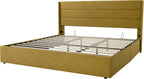 Allewie Queen Size Lift Up Storage Bed Modern Wingback Headboard Hydraulic Support