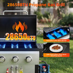 Biotree 4 Burner BBQ Propane Gas Grill, Stainless Steel 38,000 BTU Patio Garden Barbecue Grill with Two Foldable Shelves