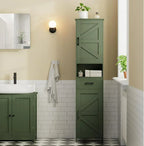 Homhedy 67 H Tall Bathroom Storage Cabinet with 2 Barn Doors and 1 Drawer Narrow Storage Unit
