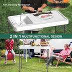 EVOKEDEN 42.5 Fish Cleaning Table w/ Sink, Folding Camping Table & Fish Cleaning Station w/ Measure Mark