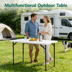 WASUHE Folding Table 4 FT Lightweight Table, Fold-in-Half Plastic Rectangular Table Metal Legs, Easy to Store, Perfect for Party, Dining, Wedding, Events, White