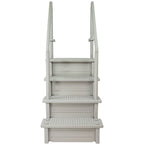 Aqua Select White Anti-Slip Pool Steps with White Steps and White Outside Flip-up Safety Ladder, 48-54H