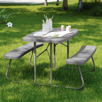 BizChair Easy-Fold Gray Folding Plastic Kids Outdoor Picnic Table and Benches - Commercial Grade - Seating for 4 Kids
