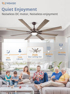 ZMISHIBO 72 inch Large Ceiling Fans with Lights and Remote, Indoor/Outdoor Black Modern Ceiling Fan for Kitchen Living Room Patio, 6 Speed Reversible Quiet DC Motor, 3 CCT, Dual Finish 8 Blades