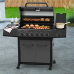 Expert Grill 6-Burner Propane Gas Grill with Side Burner and Side Table, Graphite